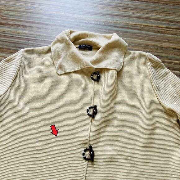 Saint James Ivory Wool Ribbed Knit Cardigan Sweater with Toggle Closures - Picture 4 of 11